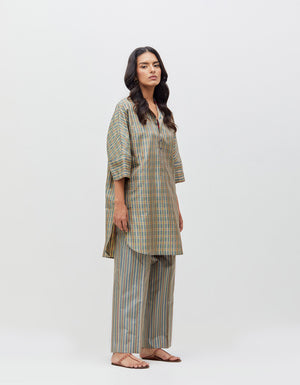 Chandrika Trousers Ash Olive Silk Dupion Check