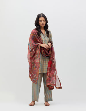 Chandrika Trousers Ash Olive Silk Dupion Check
