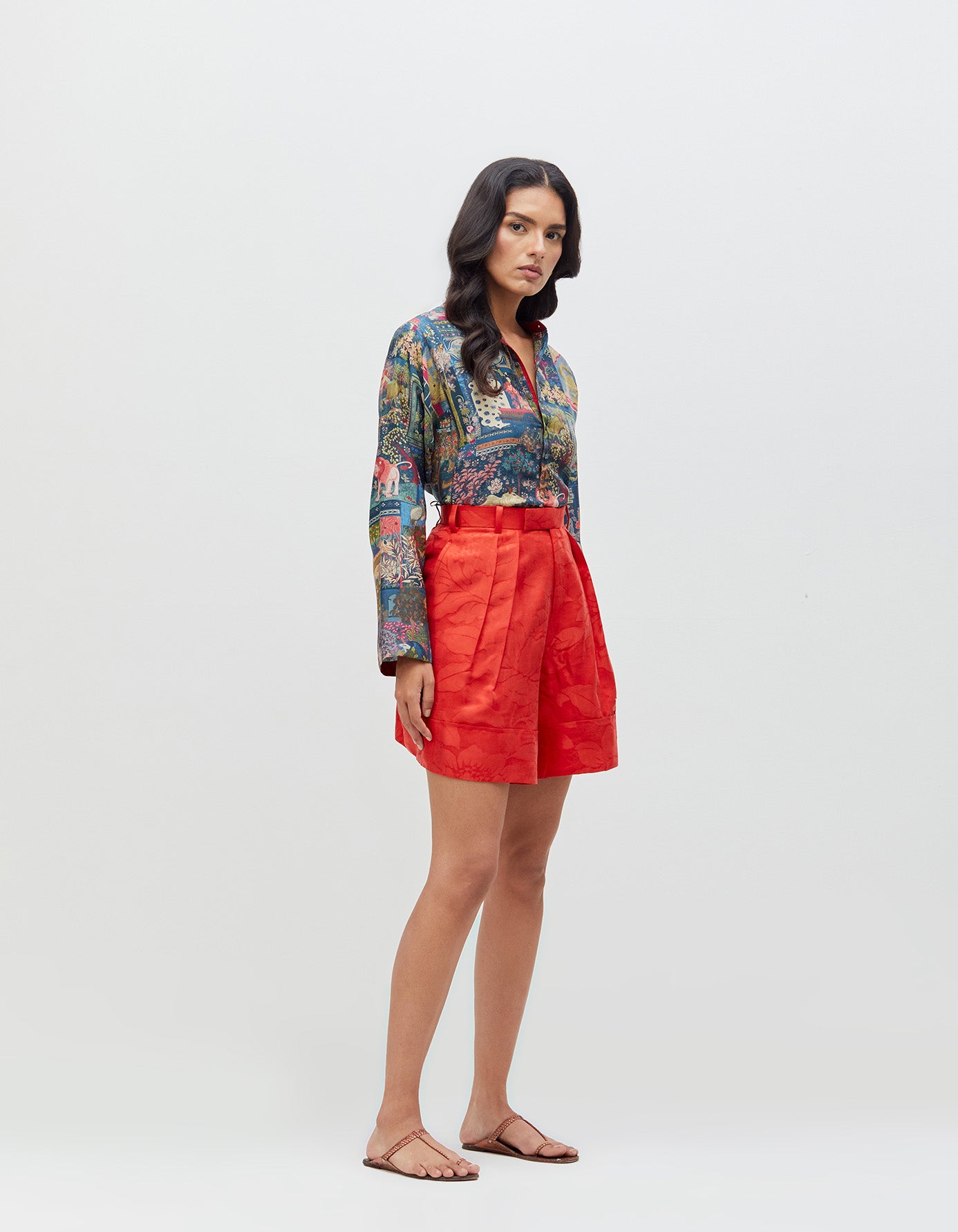 Shorts Crimson Bloom Silk Damask