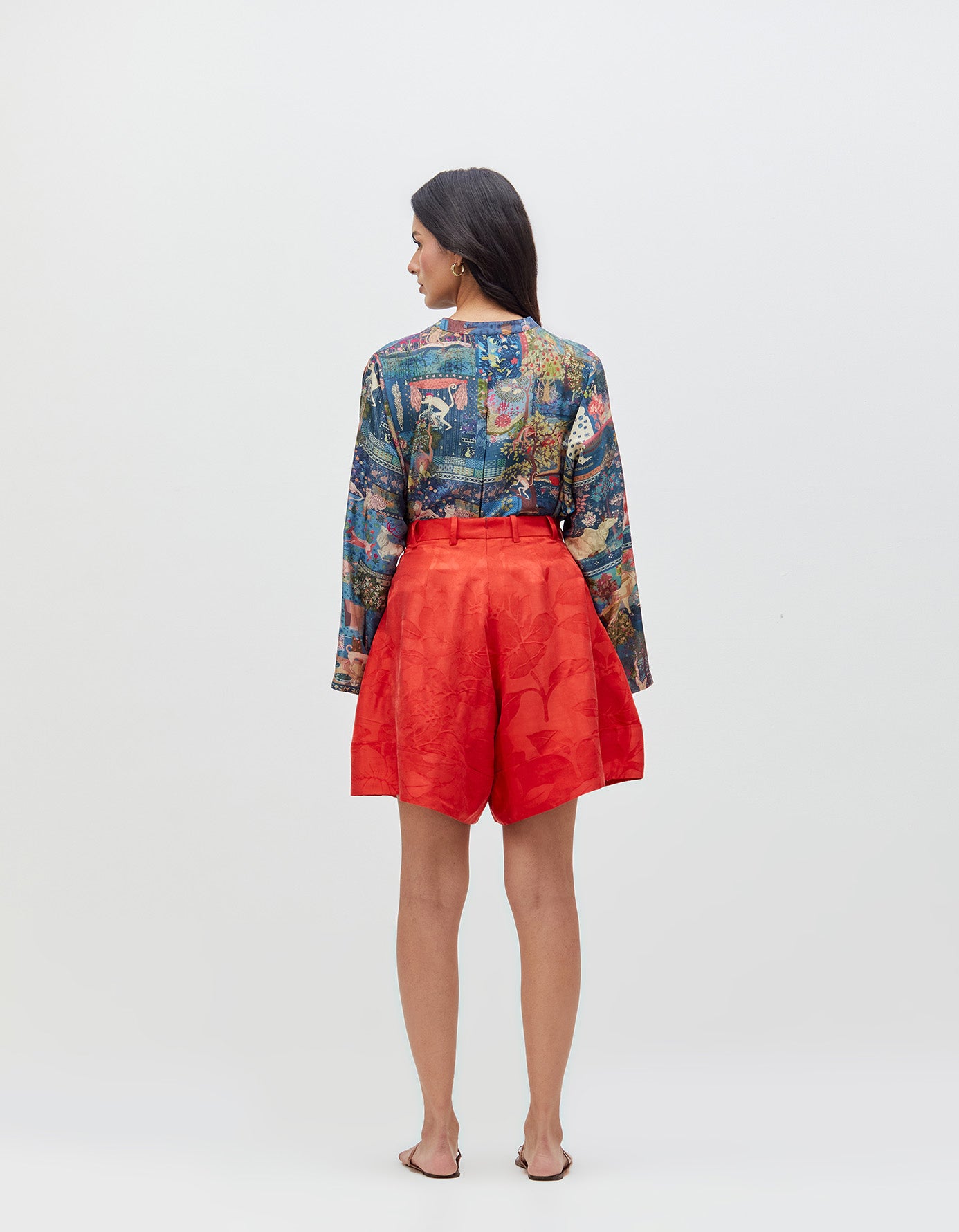Shorts Crimson Bloom Silk Damask