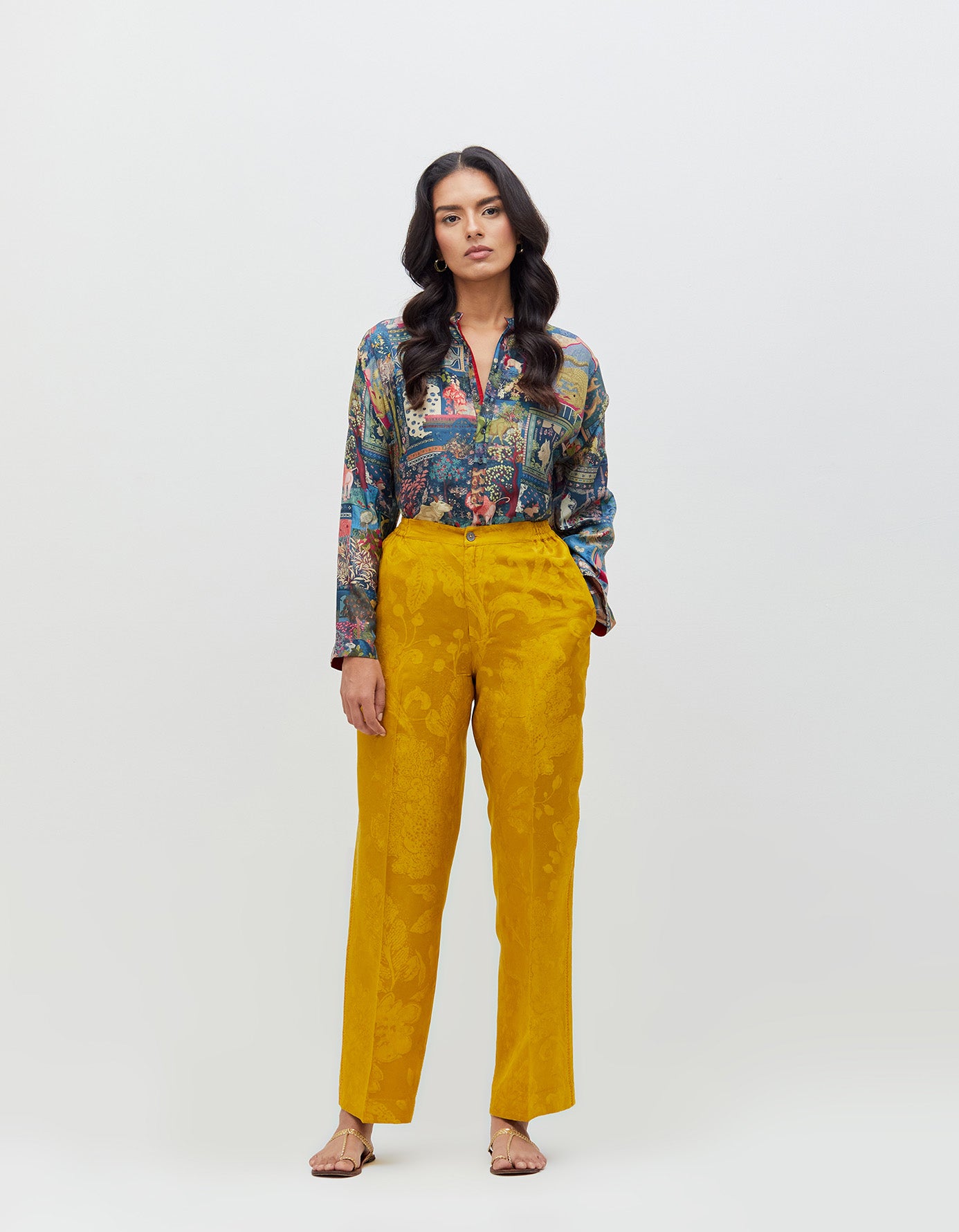 Azad Trousers Mustard Silk Damask