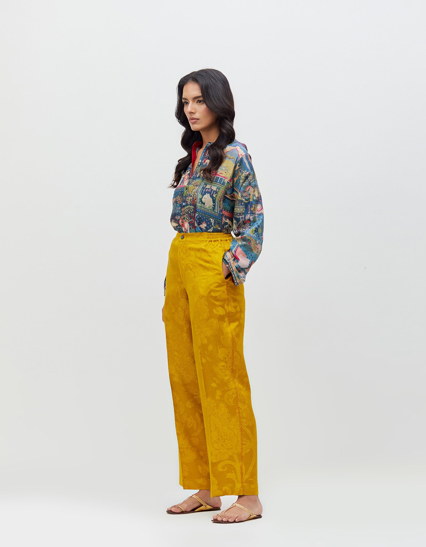 Azad Trousers Mustard Silk Damask