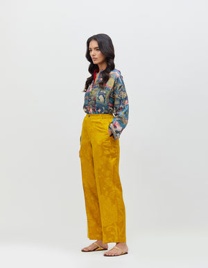 Azad Trousers Mustard Silk Damask