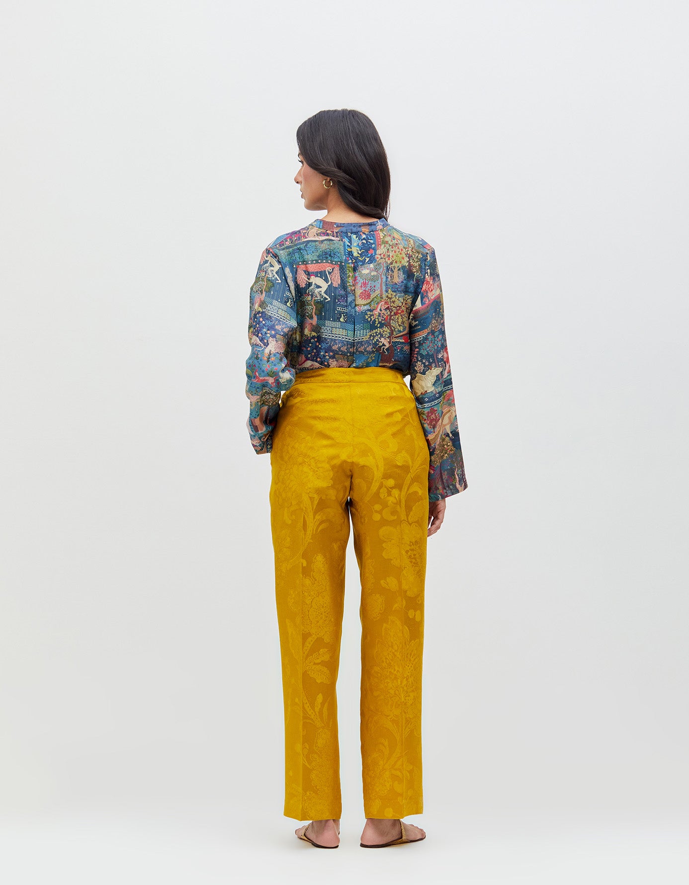 Azad Trousers Mustard Silk Damask