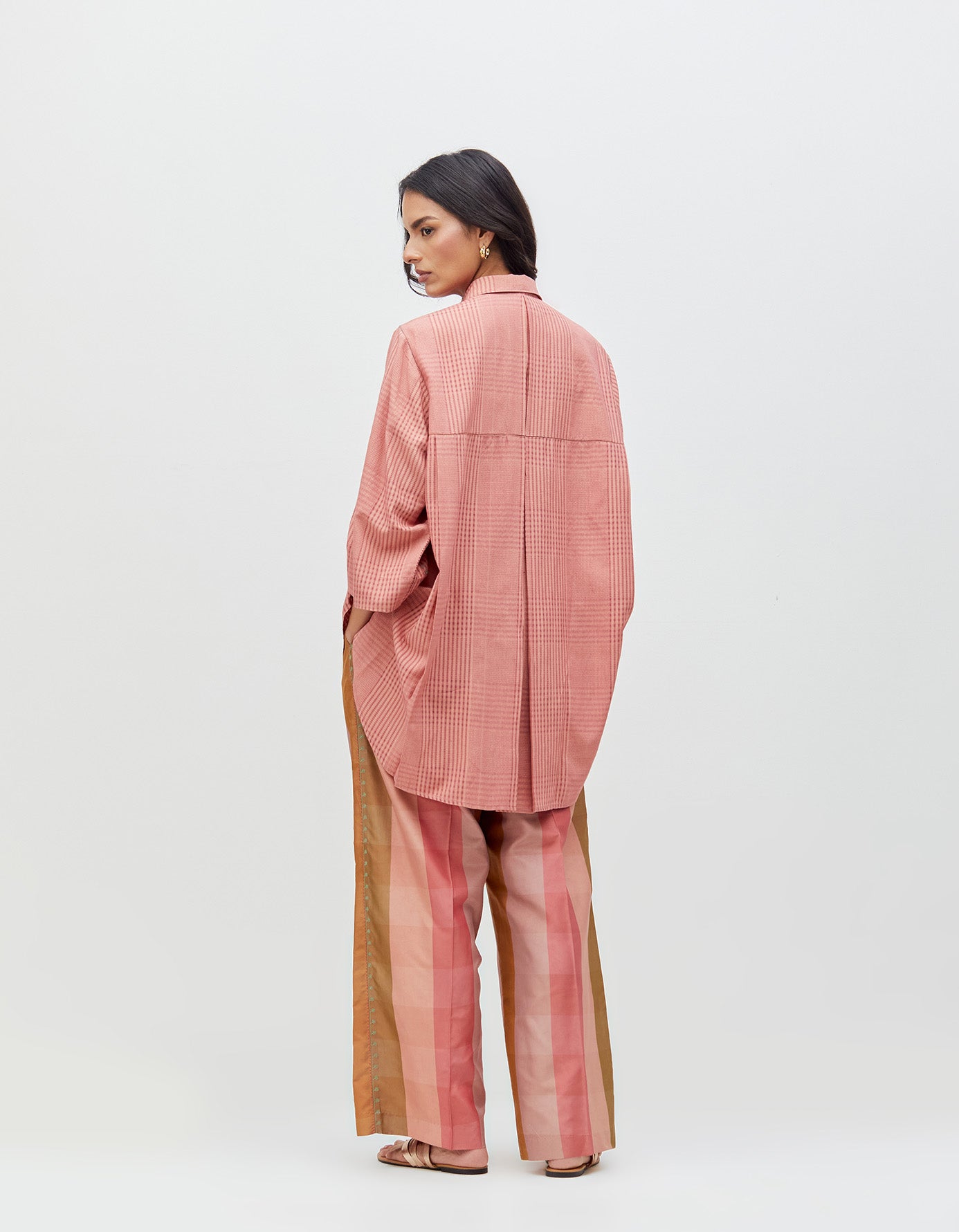 Chandrika Trousers Blush Cotton Silk Check