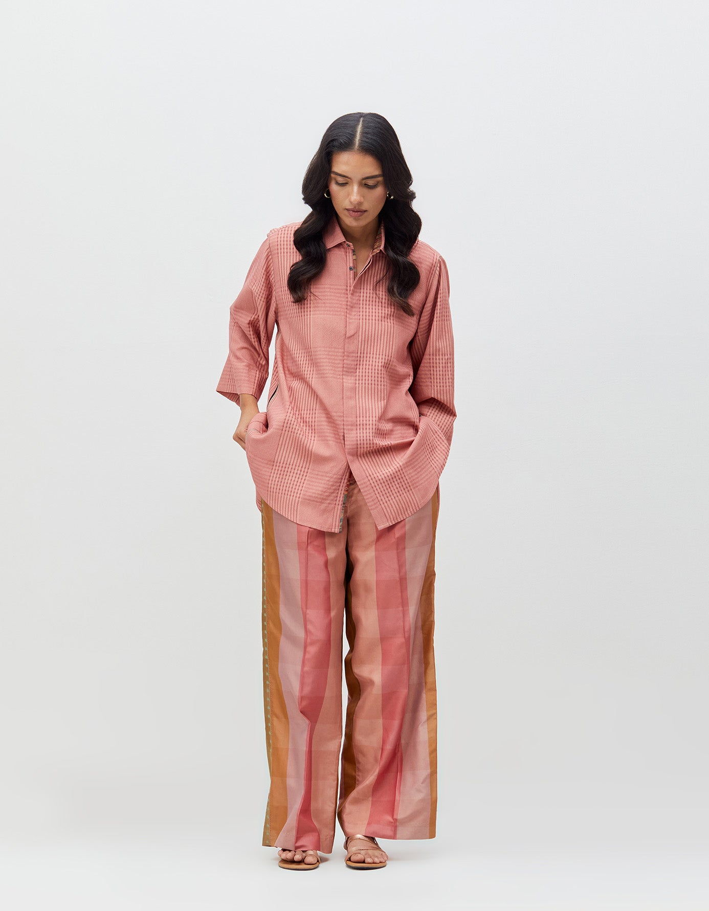 Chandrika Trousers Blush Cotton Silk Check