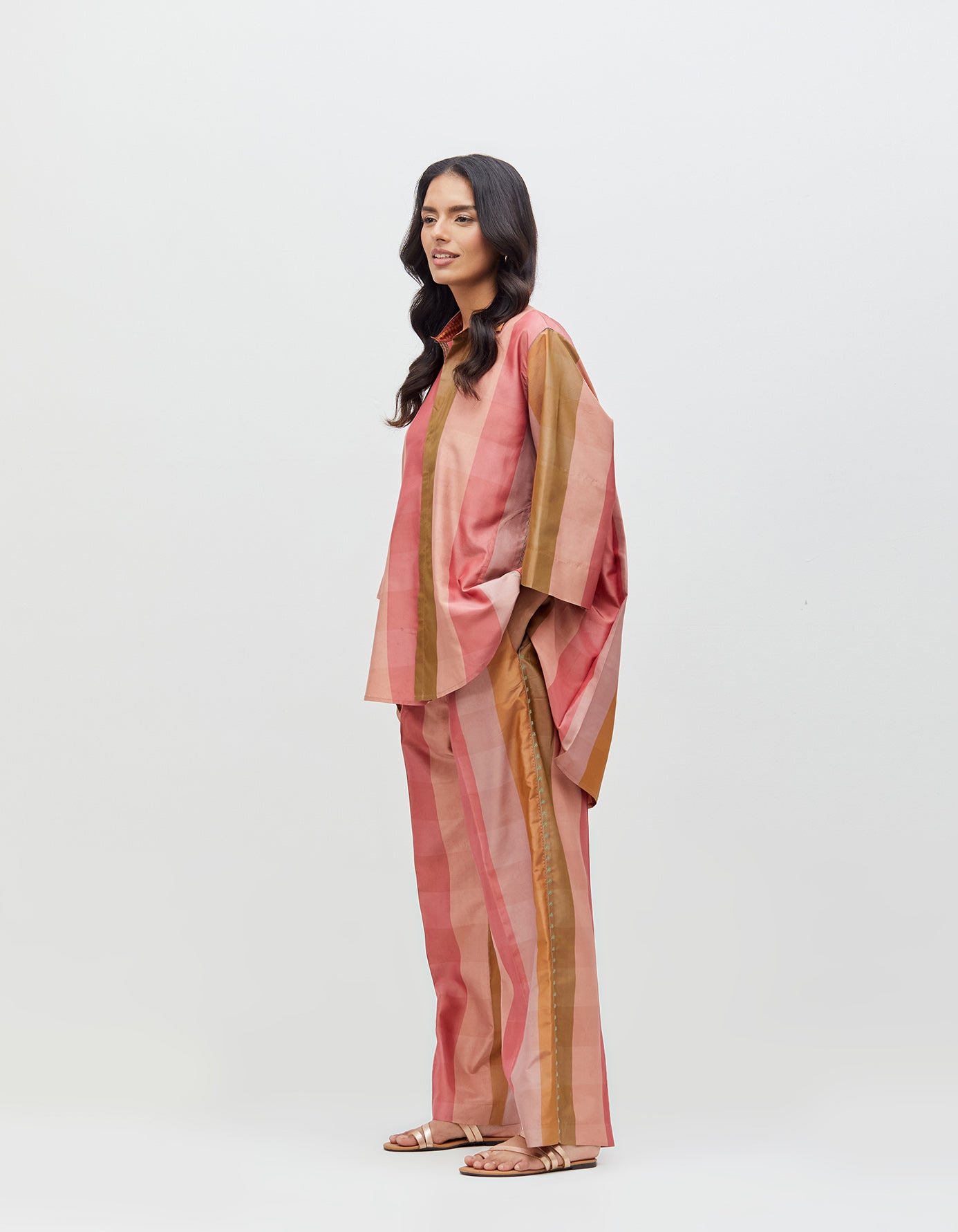Chandrika Trousers Burnet Petal Stripe Silk Dupion