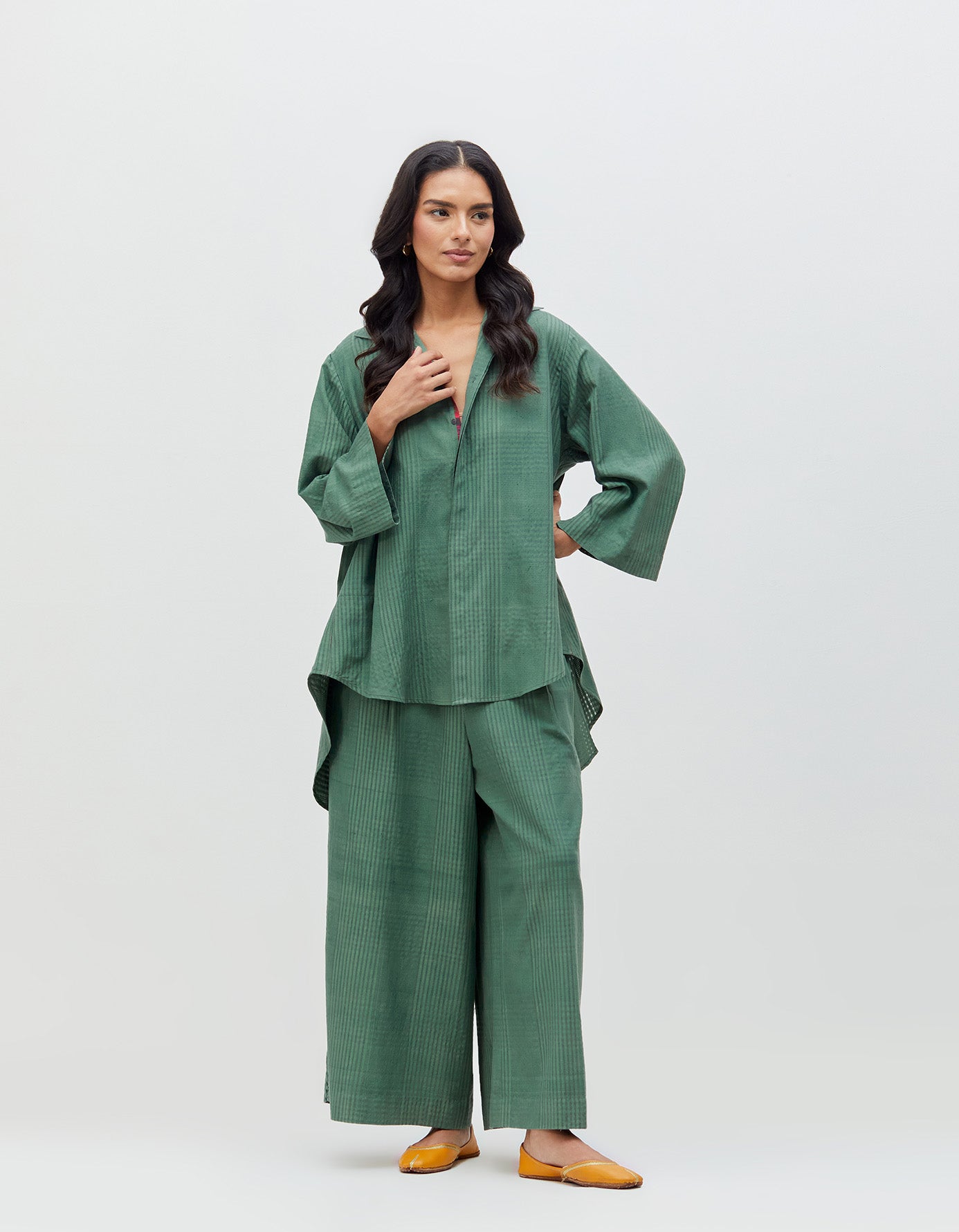 Pakhi Trousers Sage Cotton Silk Check