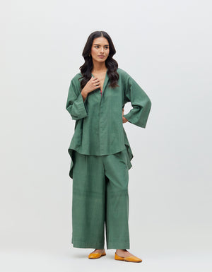 Pakhi Trousers Sage Cotton Silk Check