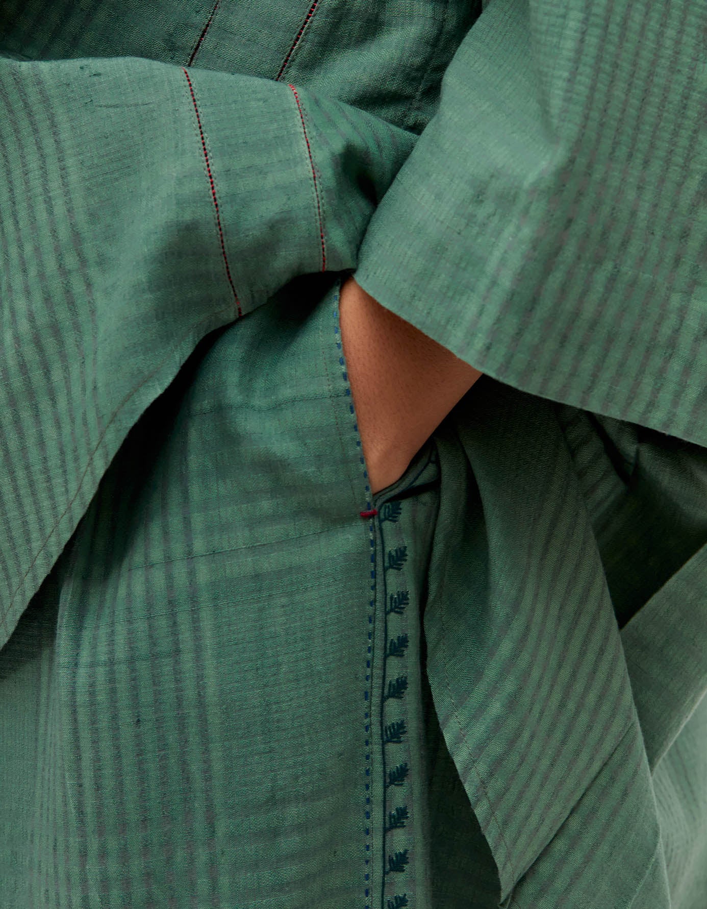 Pakhi Trousers Sage Cotton Silk Check