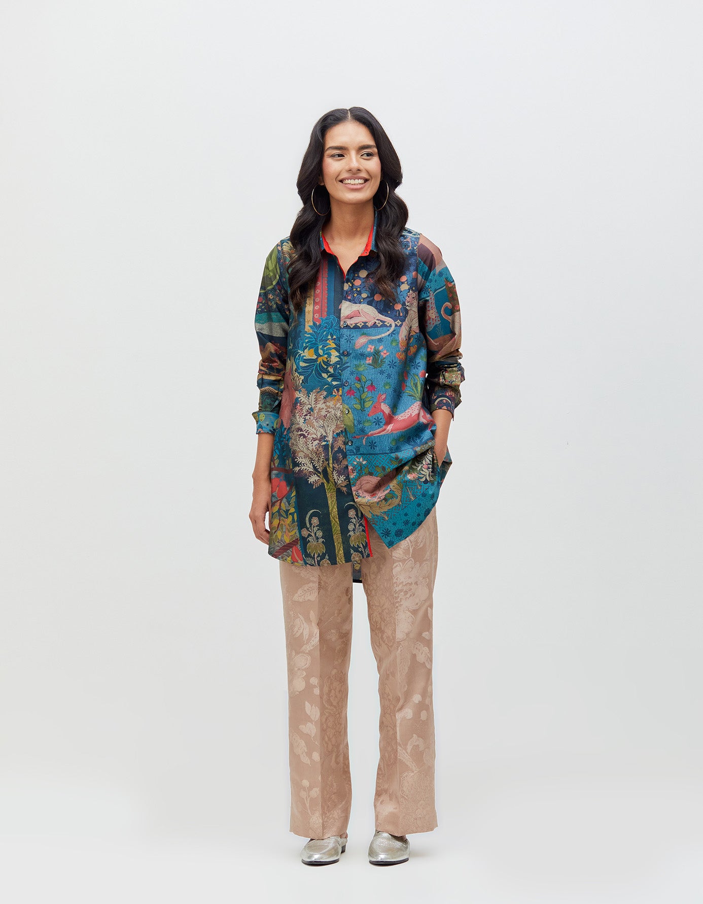 Azad Trousers Champagne Dust Silk Damask