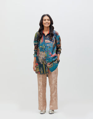 Azad Trousers Champagne Dust Silk Damask