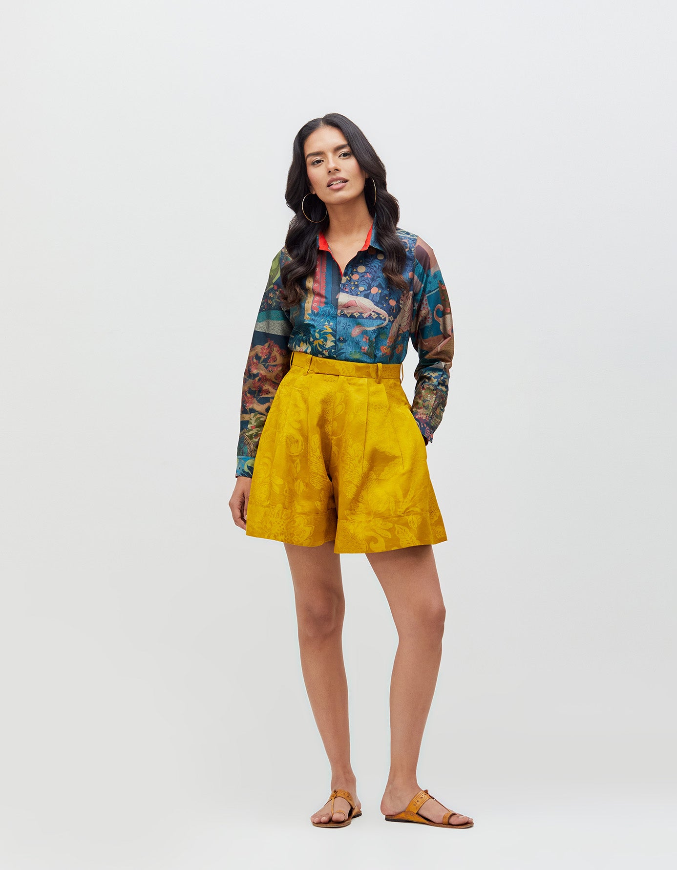 Shorts Mustard Silk Damask