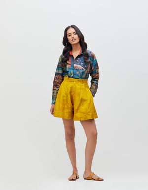 Shorts Mustard Silk Damask