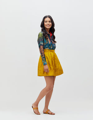 Shorts Mustard Silk Damask