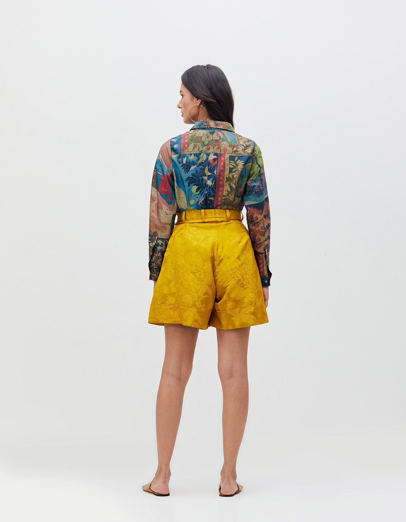 Shorts Mustard Silk Damask