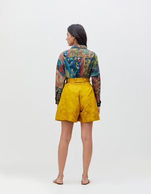 Shorts Mustard Silk Damask