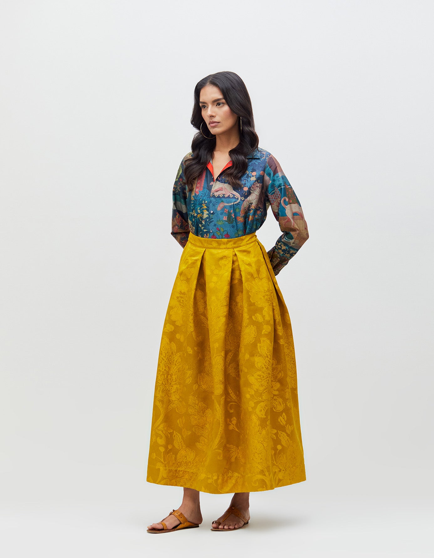 Audrey Skirt Mustard Silk Damask