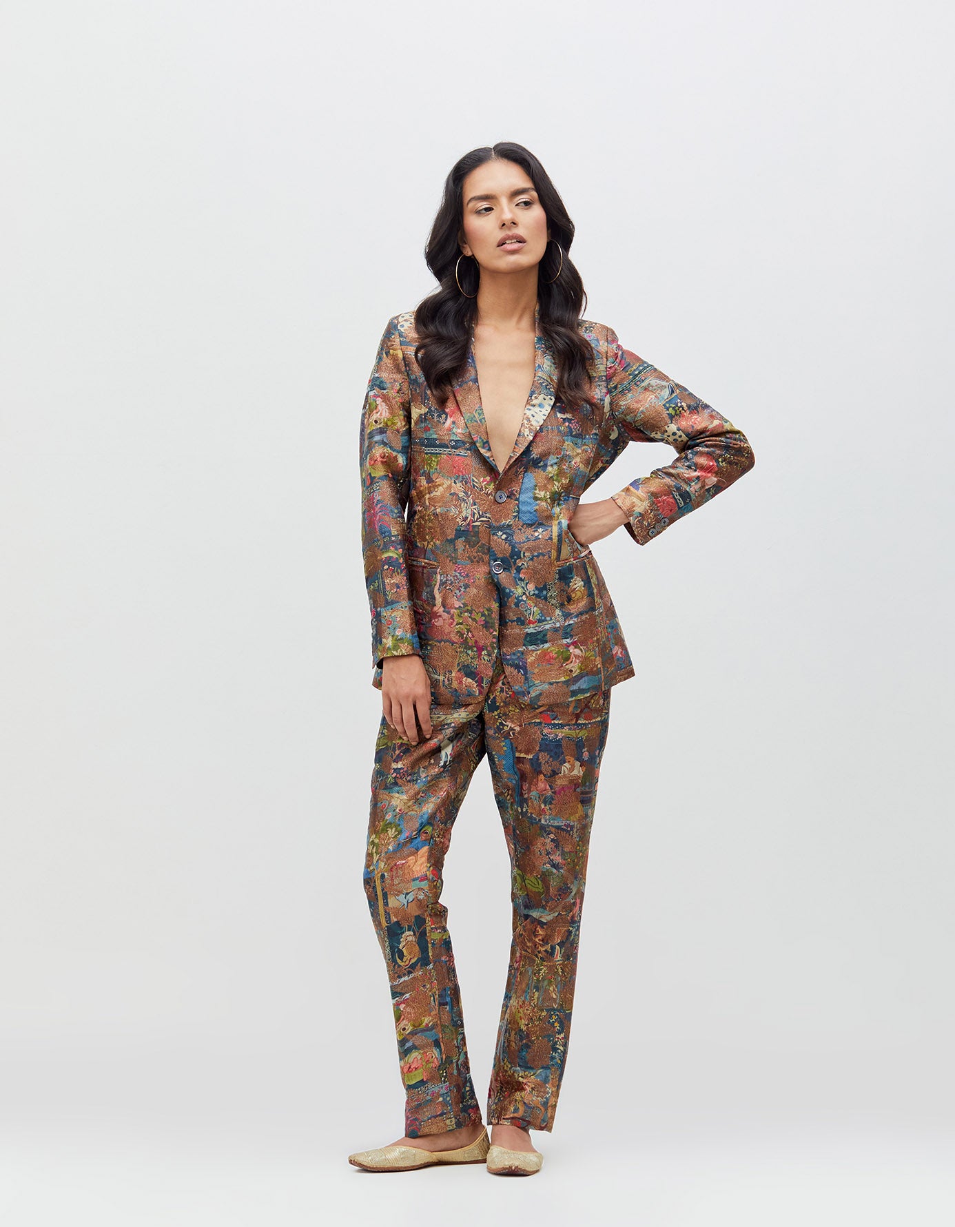 Panchatantra Boot Cut Trousers Teal Silk Brocade