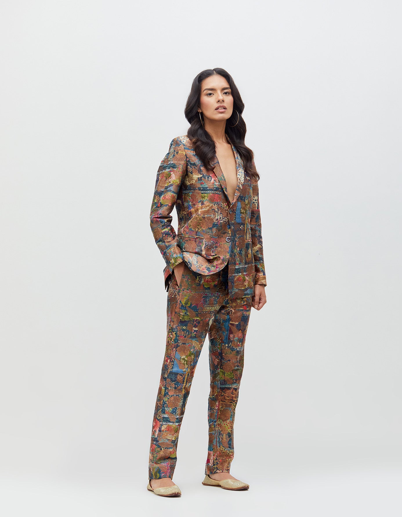 Panchatantra Boot Cut Trousers Teal Silk Brocade