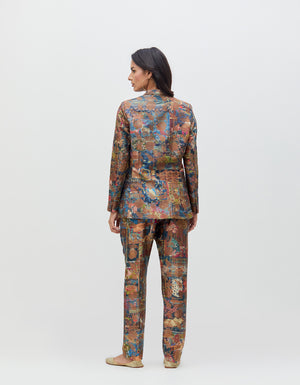 Panchatantra Boot Cut Trousers Teal Silk Brocade
