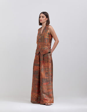 Vest Terracotta Silk Brocade Zig Zag