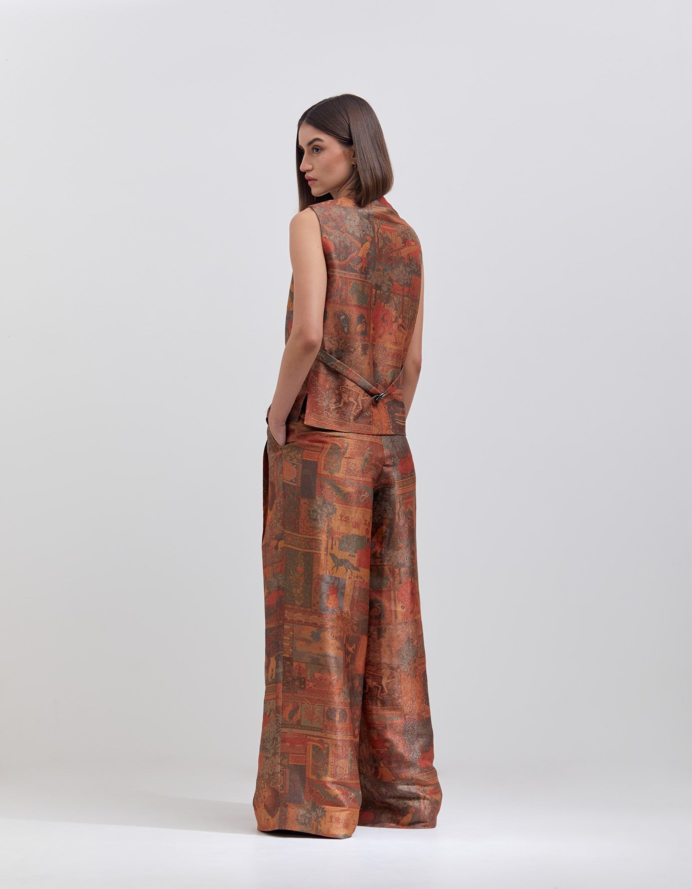 Vest Terracotta Silk Brocade Zig Zag