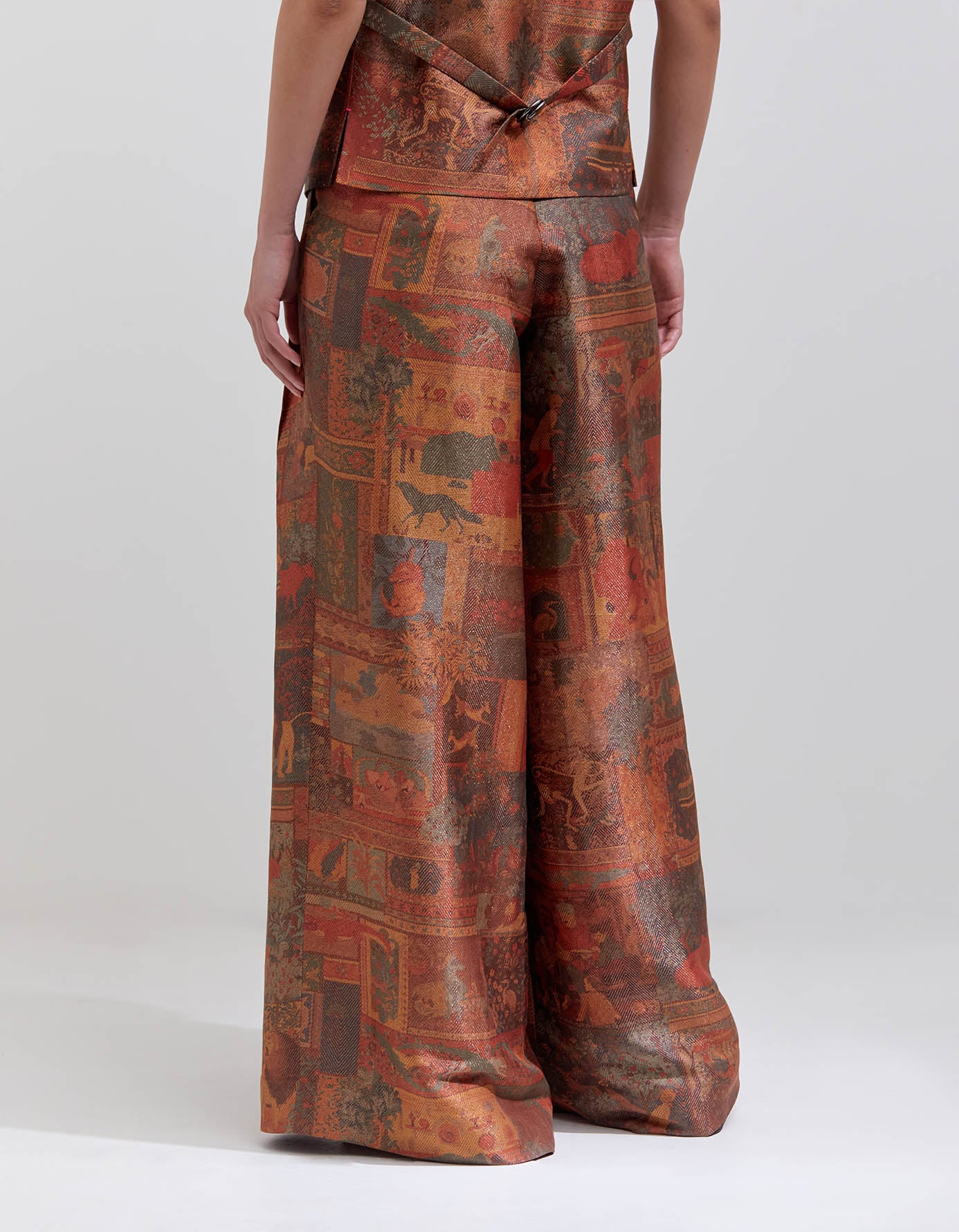 Vest Terracotta Silk Brocade Zig Zag