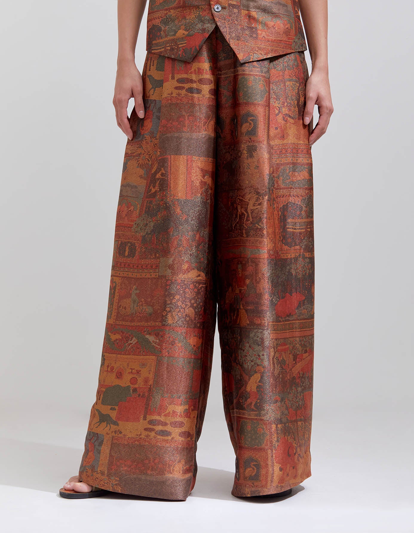 Vest Terracotta Silk Brocade Zig Zag