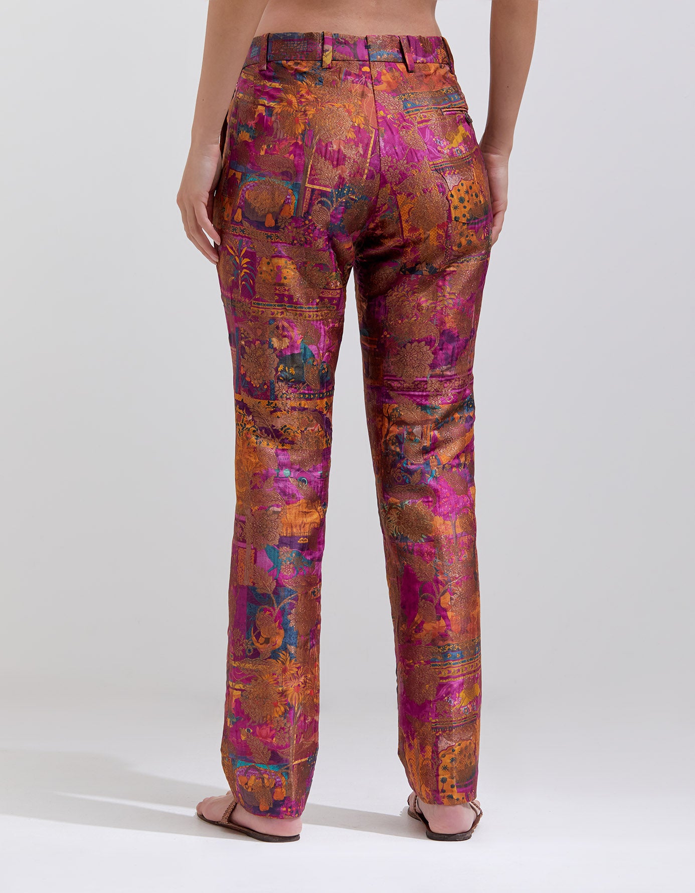 Boot Cut Trousers Silk Brocade Purple