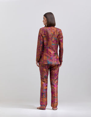 Boot Cut Trousers Silk Brocade Purple