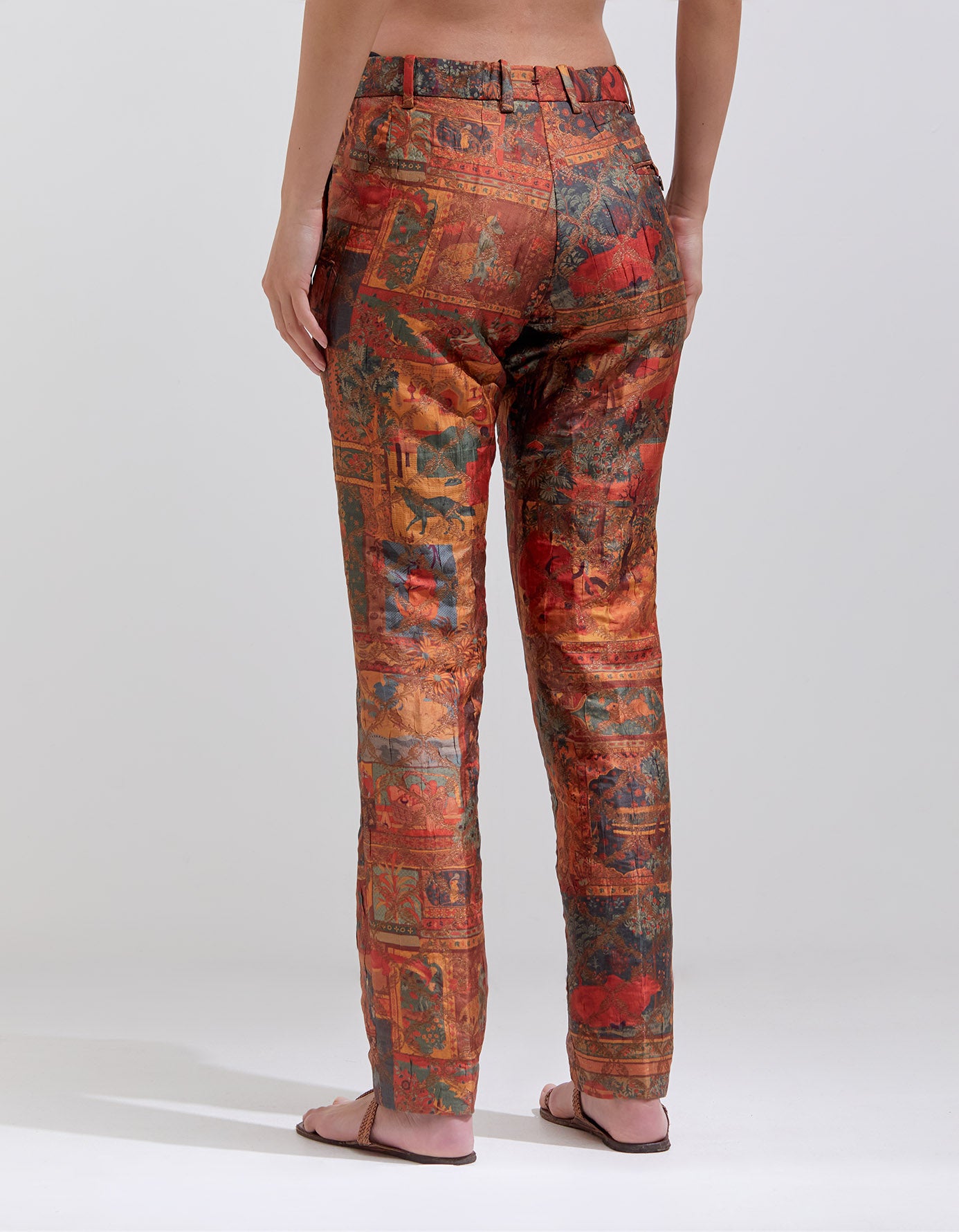 Boot Cut Trousers Silk Brocade Terracotta