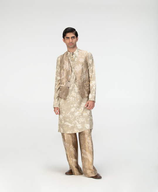 Vest Coat Silk Brocade Oyster Grey