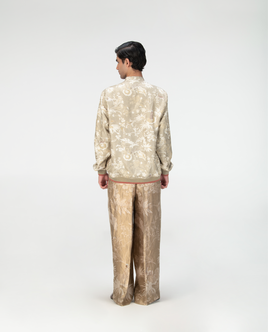 Janbaaz Bomber Jacket Silk Damask Oyster Grey