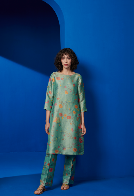 Azad Trousers Silk Brocade Aqua