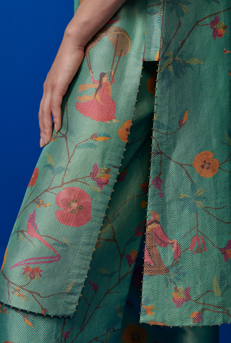 Chandni Kurta Silk Brocade Aqua