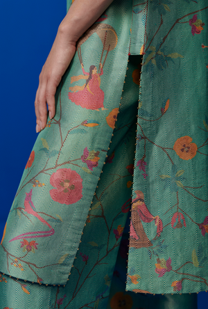 Chandni Kurta Silk Brocade Aqua
