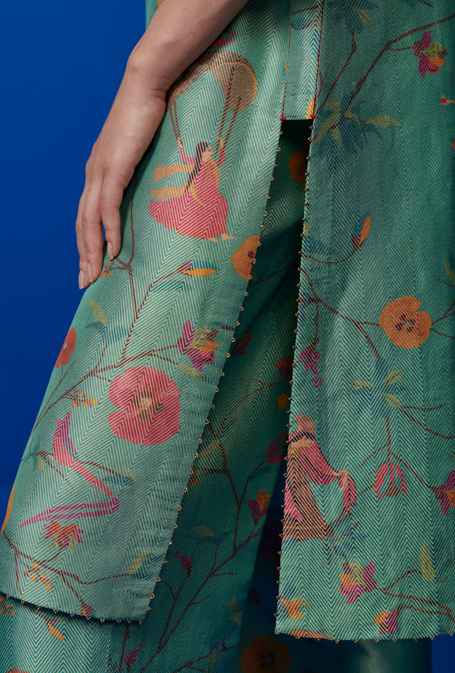 Azad Trousers Silk Brocade Aqua