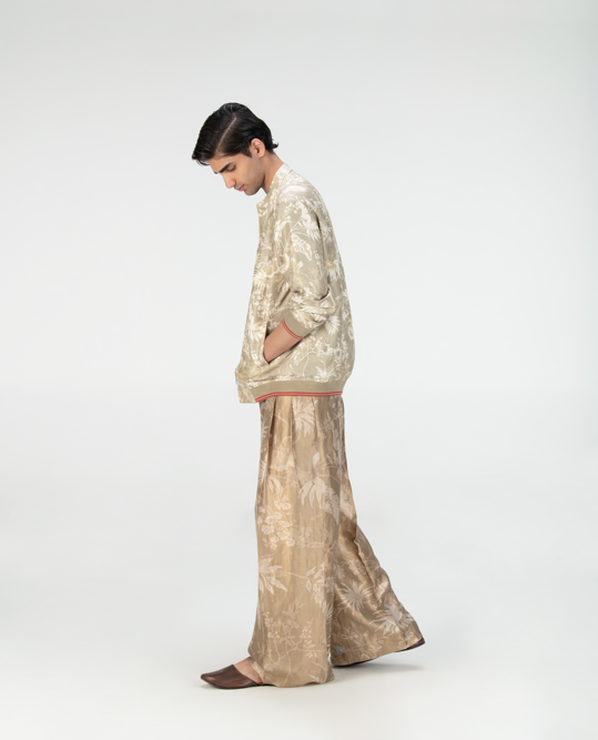 Janbaaz Bomber Jacket Silk Damask Oyster Grey