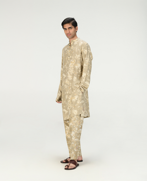 Bade Miyan Kurta Muga Satin Silk Oyster Grey