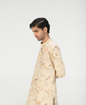 Bade Miyan Kurta Muga Satin Silk Ivory