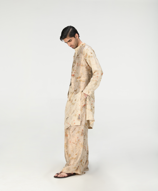 Vest Coat Silk Brocade Zig Zag Ivory