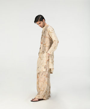 Vest Coat Silk Brocade Zig Zag Ivory