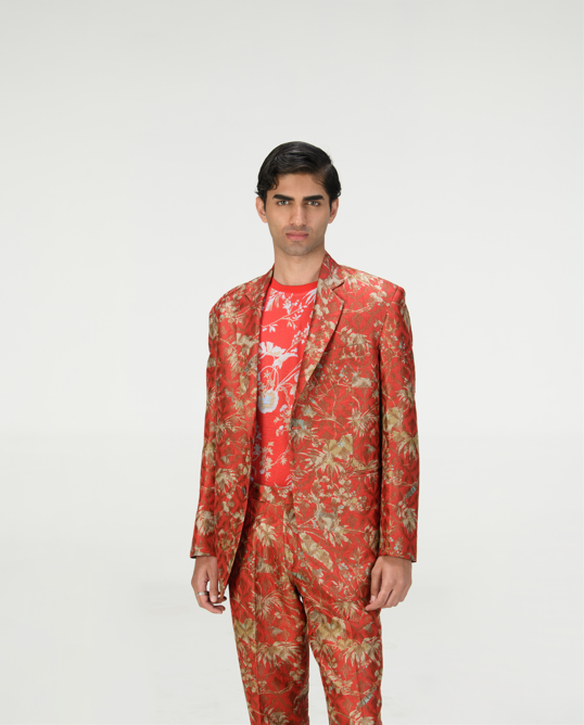 Classic Trousers Silk Brocade Red