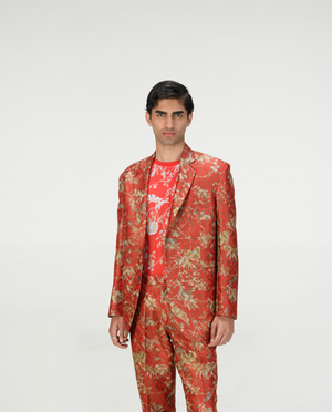 Classic Trousers Silk Brocade Red