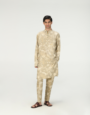 Bade Miyan Kurta Muga Satin Silk Oyster Grey