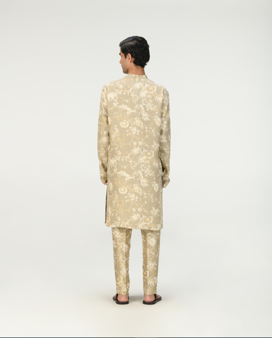 Bade Miyan Kurta Muga Satin Silk Oyster Grey