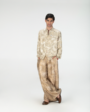 Palazzo Silk Brocade Oyster Grey