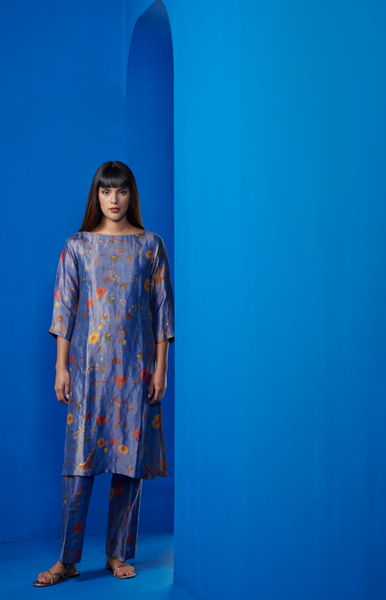 Chandni Kurta Silk Brocade Cobalt