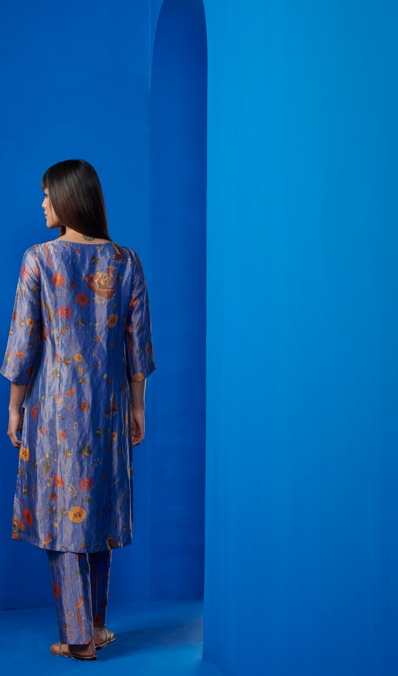 Chandni Kurta Silk Brocade Cobalt